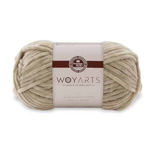 Woyarts Samtgarn - Super sperriges Chenille-Garn zum Häkeln & Stricken, 100 g (120 m) - Butterweich, langlebig, kein Schwitzen, perfekt für Babydecke, Amigurumi, DIY Handwerk (A-Beige, 1 Knäuel) von WOYARTS