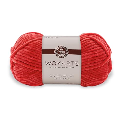 Woyarts Samtgarn - Super sperriges Chenille-Garn zum Häkeln & Stricken, 100 g (120 m) - Butterweich, langlebig, kein Schwitzen, perfekt für Babydecke, Amigurumi, DIY Handwerk (B-Red, 1 Knäuel) von WOYARTS