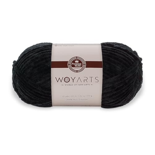 Woyarts Samtgarn - Super sperriges Chenille-Garn zum Häkeln & Stricken, 100 g (120 m) - Butterweich, langlebig, kein Schwitzen, perfekt für Babydecke, Amigurumi, DIY Handwerk (B-Schwarz, 1 Knäuel) von WOYARTS
