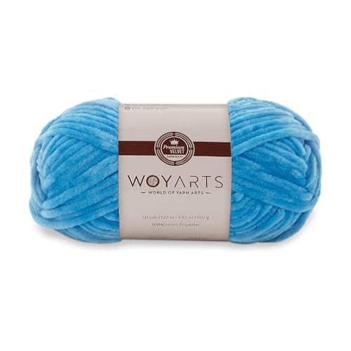 Woyarts Samtgarn - Super sperriges Chenille-Garn zum Häkeln & Stricken, 100 g (120 m) - Butterweich, langlebig, kein Schwitzen, perfekt für Babydecke, Amigurumi, DIY Handwerk (E-Blue, 1 Knäuel) von WOYARTS