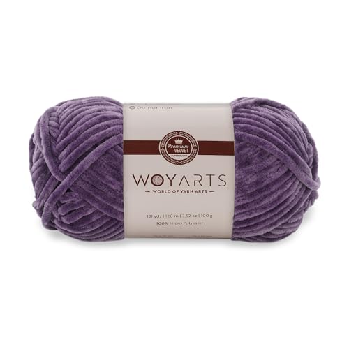 Woyarts Samtgarn - Super sperriges Chenille-Garn zum Häkeln & Stricken, 100 g (120 m) - Butterweich, langlebig, kein Schwitzen, perfekt für Babydecke, Amigurumi, DIY Handwerk (E-Lila, 1 Knäuel) von WOYARTS