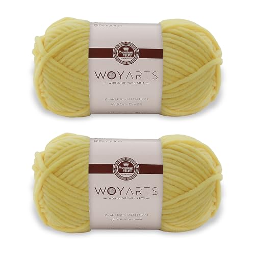Woyarts Samtgarn – Super sperriges Chenille-Garn zum Häkeln und Stricken, 2er-Pack (2 x 100 g/2 x 120 m), butterweich, langlebig, kein Fusseln, perfekt für Babydecke, Amigurumi (B-Gelb, 2 Knäuel) von WOYARTS