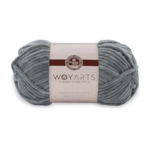 Woyarts Samtgarn – Super sperriges Chenille-Garn zum Häkeln und Stricken, 2er-Pack (2 x 100 g/2 x 120 m), butterweich, langlebig, kein Fusseln, perfekt für Babydecke, Amigurumi (B-Grau, 2 Knäuel) von WOYARTS