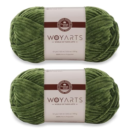 Woyarts Samtgarn – Super sperriges Chenille-Garn zum Häkeln und Stricken, 2er-Pack (2 x 100 g/2 x 120 m), butterweich, langlebig, kein Fusseln, perfekt für Babydecke, Amigurumi (B-Khaki, 2 Knäuel) von WOYARTS
