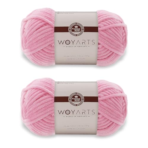 Woyarts Samtgarn – Super sperriges Chenille-Garn zum Häkeln und Stricken, 2er-Pack (2 x 100 g/2 x 120 m), butterweich, langlebig, kein Fusseln, perfekt für Babydecke, Amigurumi (B-Pink, 2 Knäuel) von WOYARTS