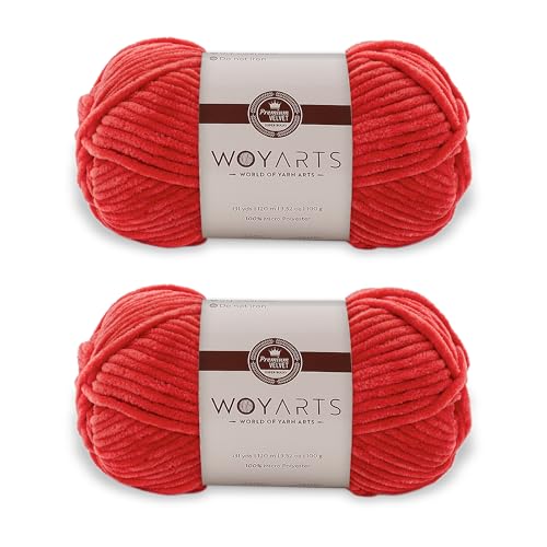 Woyarts Samtgarn – Super sperriges Chenille-Garn zum Häkeln und Stricken, 2er-Pack (2 x 100 g/2 x 120 m), butterweich, langlebig, kein Fusseln, perfekt für Babydecke, Amigurumi (B-Red, 2 Knäuel) von WOYARTS