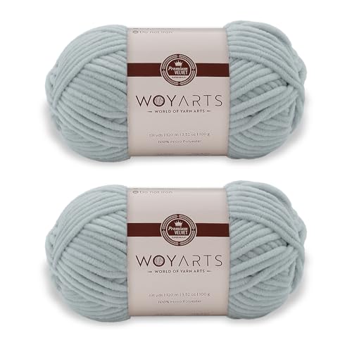 Woyarts Samtgarn – Super sperriges Chenille-Garn zum Häkeln und Stricken, 2er-Pack (2 x 100 g/2 x 120 m), butterweich, langlebig, kein Fusseln, perfekt für Babydecke, Amigurumi (C-Light Grey, 2 Knäuel von WOYARTS