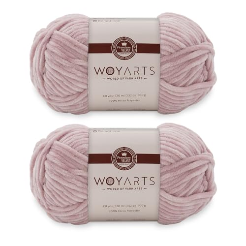 Woyarts Samtgarn – Super sperriges Chenille-Garn zum Häkeln und Stricken, 2er-Pack (2 x 100 g/2 x 120 m), butterweich, langlebig, kein Fusseln, perfekt für Babydecke, Amigurumi (C-Puderrosa, 2 Knäuel) von WOYARTS
