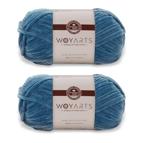 Woyarts Samtgarn – Super sperriges Chenille-Garn zum Häkeln und Stricken, 2er-Pack (2 x 100 g/2 x 120 m), butterweich, langlebig, kein Fusseln, perfekt für Babydecke, Amigurumi (D-Kobaltblau, 2 Knäuel von WOYARTS