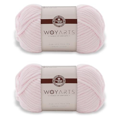 Woyarts Samtgarn – Super sperriges Chenille-Garn zum Häkeln und Stricken, 2er-Pack (2 x 100 g/2 x 120 m), butterweich, langlebig, kein Fusseln, perfekt für Babydecke, Amigurumi (Hellrosa, 2 Knäuel) von WOYARTS