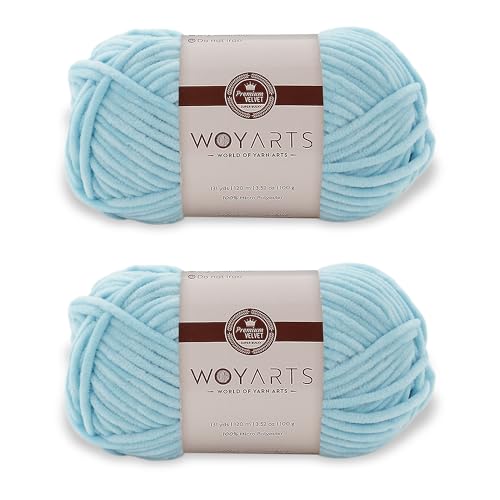 Woyarts Samtgarn – Super sperriges Chenille-Garn zum Häkeln und Stricken, 2er-Pack (2 x 100 g/2 x 120 m), butterweich, langlebig, kein Schuppen, perfekt für Babydecke, Amigurumi (A-Baby Blue, 2 Knäuel von WOYARTS