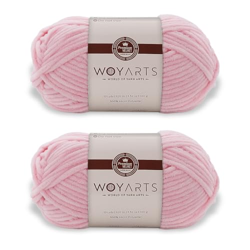 Woyarts Samtgarn – Super sperriges Chenille-Garn zum Häkeln und Stricken, 2er-Pack (2 x 100 g/2 x 120 m), butterweich, langlebig, kein Schuppen, perfekt für Babydecke, Amigurumi (A-Baby Pink, 2 Knäuel von WOYARTS