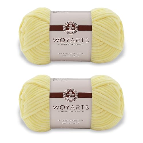 Woyarts Samtgarn – Super sperriges Chenille-Garn zum Häkeln und Stricken, 2er-Pack (2 x 100 g/2 x 120 m), butterweich, langlebig, kein Schuppen, perfekt für Babydecke, Amigurumi (A-Baby Yellow, 2 von WOYARTS