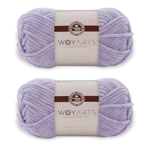 Woyarts Samtgarn – Super sperriges Chenille-Garn zum Häkeln und Stricken, 2er-Pack (2 x 100 g/2 x 120 m), butterweich, langlebig, kein Schuppen, perfekt für Babydecke, Amigurumi (A-Light Lilac, 2 von WOYARTS