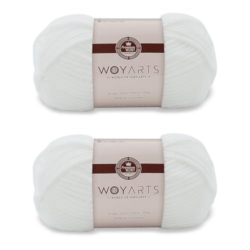 Woyarts Samtgarn – Super sperriges Chenille-Garn zum Häkeln und Stricken, 2er-Pack (2 x 100 g/2 x 120 m), butterweich, langlebig, kein Schuppen, perfekt für Babydecke, Amigurumi (A-Weiß, 2 Knäuel) von WOYARTS