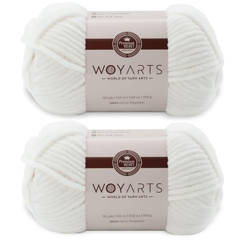 Woyarts Samtgarn – Super sperriges Chenille-Garn zum Häkeln und Stricken, 2er-Pack (2 x 100 g/2 x 120 m), butterweich, langlebig, kein Schuppen, perfekt für Babydecke, Amigurumi (B-Light Cream, 2 von WOYARTS