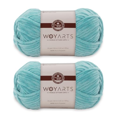 Woyarts Samtgarn – Super sperriges Chenille-Garn zum Häkeln und Stricken, 2er-Pack (2 x 100 g/2 x 120 m), butterweich, langlebig, kein Schuppen, perfekt für Babydecke, Amigurumi (B-Türkis, 2 Knäuel) von WOYARTS