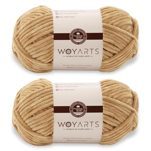 Woyarts Samtgarn – Super sperriges Chenille-Garn zum Häkeln und Stricken, 2er-Pack (2 x 100 g/2 x 120 m), butterweich, langlebig, kein Schuppen, perfekt für Babydecke, Amigurumi (C-Camel, 2 Knäuel) von WOYARTS