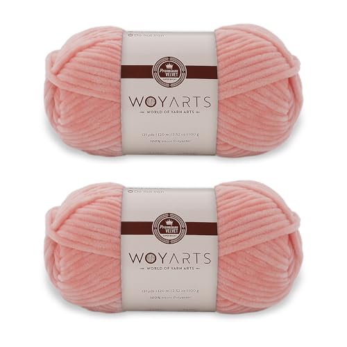 Woyarts Samtgarn – Super sperriges Chenille-Garn zum Häkeln und Stricken, 2er-Pack (2 x 100 g/2 x 120 m), butterweich, langlebig, kein Schuppen, perfekt für Babydecke, Amigurumi (C-Lachs, 2 Knäuel) von WOYARTS