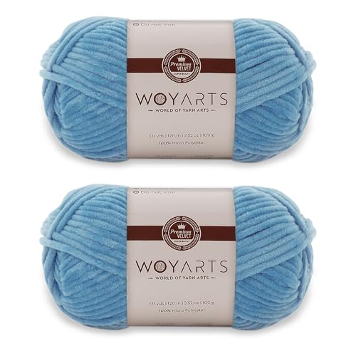 Woyarts Samtgarn – Super sperriges Chenille-Garn zum Häkeln und Stricken, 2er-Pack (2 x 100 g/2 x 120 m), butterweich, langlebig, kein Schuppen, perfekt für Babydecke, Amigurumi (C-Stahlblau, 2 Knäuel von WOYARTS