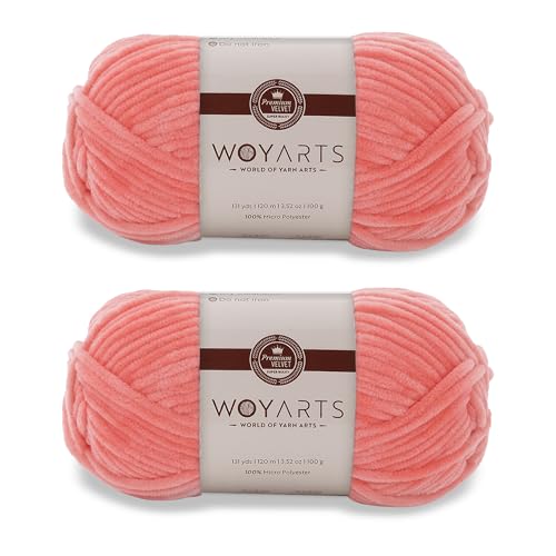 Woyarts Samtgarn – Super sperriges Chenille-Garn zum Häkeln und Stricken, 2er-Pack (2 x 100 g/2 x 120 m), butterweich, langlebig, kein Schuppen, perfekt für Babydecke, Amigurumi (D-Dark Coral, 2 von WOYARTS