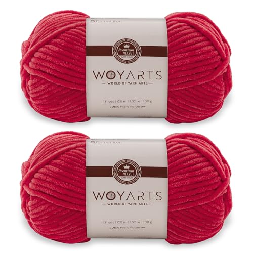 Woyarts Samtgarn – Super sperriges Chenille-Garn zum Häkeln und Stricken, 2er-Pack (2 x 100 g/2 x 120 m), butterweich, langlebig, kein Schuppen, perfekt für Babydecke, Amigurumi (E-Carmen Rot, 2 von WOYARTS