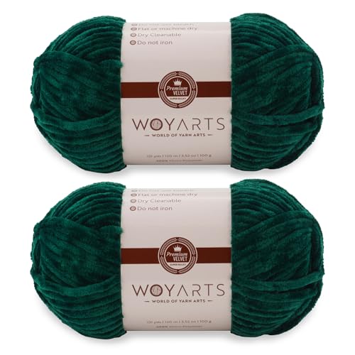 Woyarts Samtgarn – Super sperriges Chenille-Garn zum Häkeln und Stricken, 2er-Pack (2 x 100 g/2 x 120 m), butterweich, langlebig, kein Schuppen, perfekt für Babydecke, Amigurumi (E-Emerald, 2 Knäuel) von WOYARTS