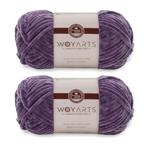 Woyarts Samtgarn – Super sperriges Chenille-Garn zum Häkeln und Stricken, 2er-Pack (2 x 100 g/2 x 120 m), butterweich, langlebig, kein Schuppen, perfekt für Babydecke, Amigurumi (E-Lila, 2 Knäuel) von WOYARTS