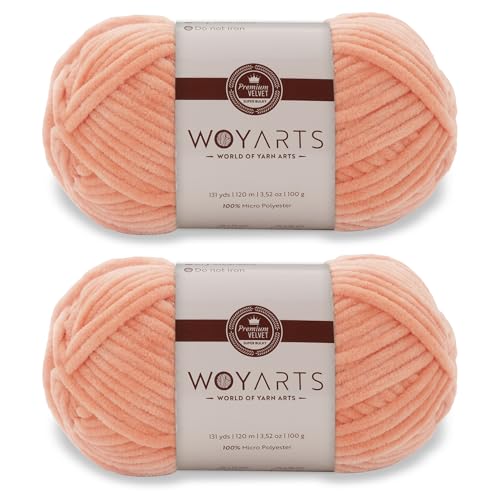 Woyarts Samtgarn – Super sperriges Chenille-Garn zum Häkeln und Stricken, 2er-Pack (2 x 100 g/2 x 120 m), butterweich, langlebig, kein Schuppen, perfekt für Babydecke, Amigurumi (E-dunkler Lachs, 2 von WOYARTS