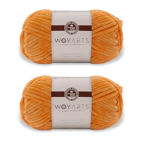 Woyarts Samtgarn – Super sperriges Chenille-Garn zum Häkeln und Stricken, 2er-Pack (2 x 100 g/2 x 120 m), butterweich, langlebig, kein Schuppen, perfekt für Babydecke, Amigurumi (trockenes Orange, 2 von WOYARTS