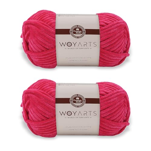 Woyarts Samtgarn – Super sperriges Chenille-Garn zum Häkeln und Stricken, 2er-Pack (2 x 100 g/2 x 130 Yds), butterweich, langlebig, fusselfrei, perfekt für Babydecke, Amigurumi (D-Baby Fuchsia, 2 von WOYARTS