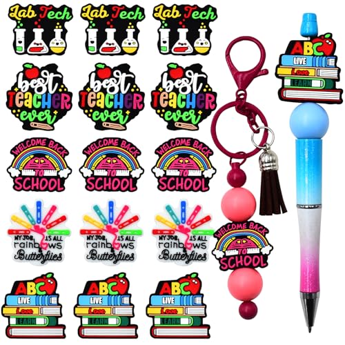 WOZADU 15 Stück Silikon-Fokal-Perlen für Stifte, Charaktere, Schulthema für Schlüsselanhänger, Perlen, Großpackung für Schmuckherstellung, Armband, Halskette, handgefertigtes Handwerk WOZADU 15 Stück Silikon-Fokal-Perlen für Stifte, Charaktere, Schulthema für Schlüsselanhänger, Perlen, Großpackung für Schmuckherstellung, Armband, Halskette, handgefertigtes Handwerk von WOZADU
