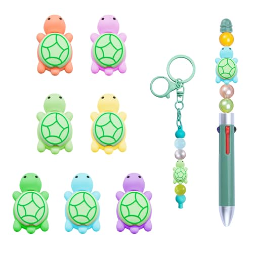 WOZADU 3D-Schildkröten-Silikon-Fokal-Perlen für Stifte, Perlen-Stift, Brennperlen, Großpackung für Schlüsselanhänger, Handarbeit, 7 Stück von WOZADU