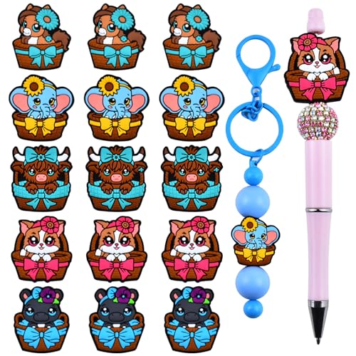 WOZADU Silikonperlen für Stifte, Tiere, Osterkorb, Silikonperlen für Schlüsselanhänger, für Schmuckherstellung, Armband, Halskette, Handarbeit, 15 Stück von WOZADU