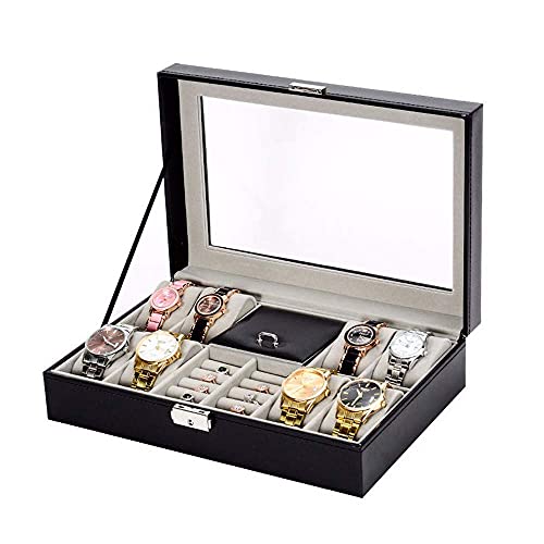 WOZUIMEI Uhrenbox Veranstalter Transparente Obere Abdeckung Metall Scharnier Schwarz Pu Leder 8 Slots Uhr Aufbewahrungskoffer Schmuckschatulle Armbanduhr Box von WOZUIMEI