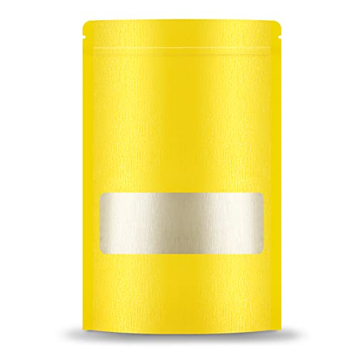 WObell 50 Gelb Druckverschlussbeutel aus Kraftpapier, 12 x 20 cm, wiederverschließbare Kraftpapierbeutel mit Fenster, wiederverwendbare Druckverschlussbeutel für Lebensmittel, hitzeversiegelbare von WObell