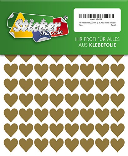 160 Klebeherzen, 20 mm, gold, aus PVC Folie, wetterfest, Herz Sticker Aufkleber von WP Sticker