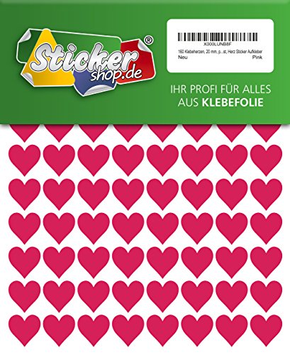 160 Klebeherzen, 20 mm, pink, aus PVC Folie, wetterfest, Herz Sticker Aufkleber 160 Klebeherzen, 20 mm, pink, aus PVC Folie, wetterfest, Herz Sticker Aufkleber von WP Sticker