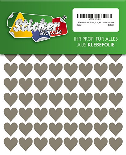 160 Klebeherzen, 20 mm, silber, aus PVC Folie, wetterfest, Herz Sticker Aufkleber von WP Sticker