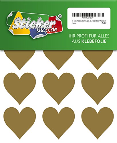 24 Klebeherzen, 50 mm, gold, aus PVC Folie, wetterfest, Herz Sticker Aufkleber von WP Sticker