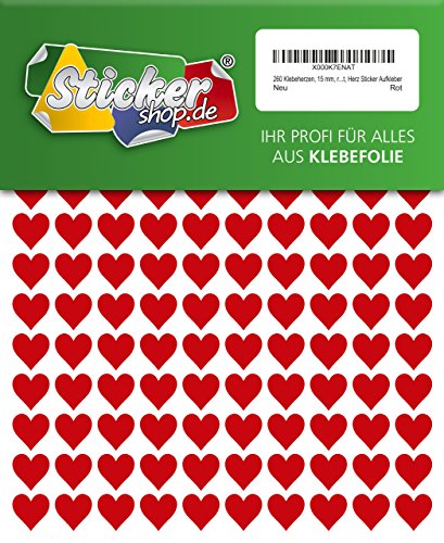 260 Klebeherzen, 15 mm, rot, aus PVC Folie, wetterfest, Herz Sticker Aufkleber 260 Klebeherzen, 15 mm, rot, aus PVC Folie, wetterfest, Herz Sticker Aufkleber von WP Sticker