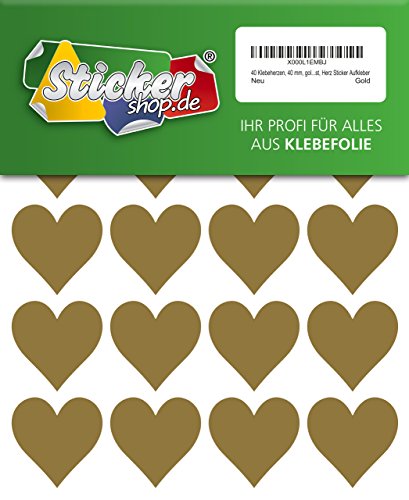 40 Klebeherzen, 40 mm, gold, aus PVC Folie, wetterfest, Herz Sticker Aufkleber von WP Sticker