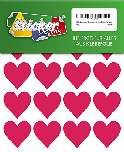 40 Klebeherzen, 40 mm, pink, aus PVC Folie, wetterfest, Herz Sticker Aufkleber von Homry