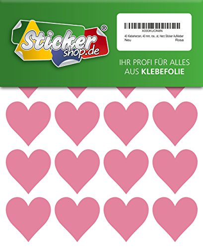 40 Klebeherzen, 40 mm, rosa, aus PVC Folie, wetterfest, Herz Sticker Aufkleber von WP Sticker