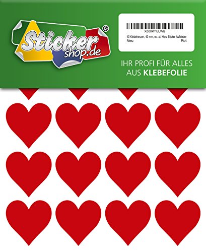 40 Klebeherzen, 40 mm, rot, aus PVC Folie, wetterfest, Herz Sticker Aufkleber 40 Klebeherzen, 40 mm, rot, aus PVC Folie, wetterfest, Herz Sticker Aufkleber von WP Sticker
