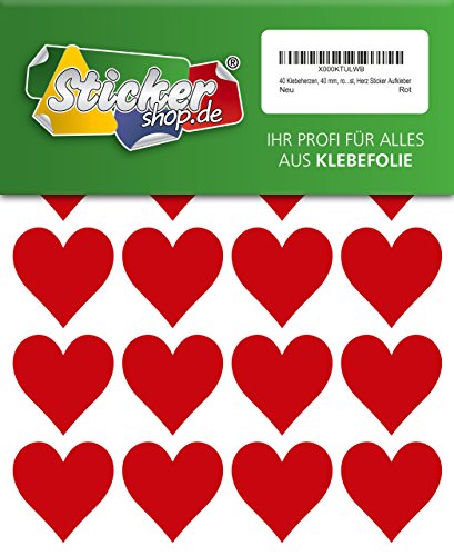 40 Klebeherzen, 40 mm, rot, aus PVC Folie, wetterfest, Herz Sticker Aufkleber von WP Sticker