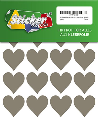 40 Klebeherzen, 40 mm, silber, aus PVC Folie, wetterfest, Herz Sticker Aufkleber von WP Sticker