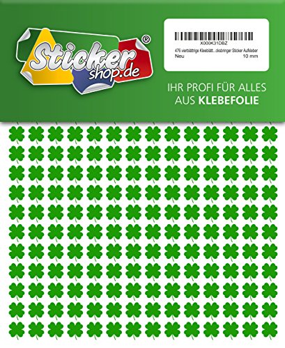 476 vierblättrige Kleeblätter, 10 mm, aus PVC Folie, selbstklebend, wetterfest, Glücksbringer Sticker Aufkleber von WP Sticker
