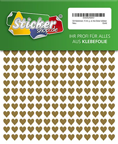 504 Klebeherzen, 10 mm, gold, aus PVC Folie, wetterfest, Herz Sticker Aufkleber von WP Sticker