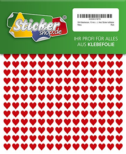 504 Klebeherzen, 10 mm, rot, aus PVC Folie, wetterfest, Herz Sticker Aufkleber von WP Sticker